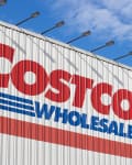 Tigard, OR, USA - Oct 31, 2023: Closeup of the Costco logo seen at its store in Tigard, Oregon. Costco Wholesale Corporation operates a chain of membership-only big-box retail stores.