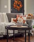 Fall decorations in a light and bright living room
