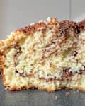 Slice of cinnamon swirl coffee cake.