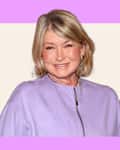 Martha Stewart headshot with purple frame.
