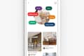 Mobile screen displaying a Pinterest search for dining room ideas, featuring a round table with white chairs.