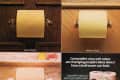 Five pastel-colored toilet paper rolls: Green Mist, Powder Blue, Fawn Beige, Yellow Glow, Peach Blush. Cottonelle ad.