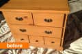 Wooden dresser with four drawers and ornate handles, labeled "before."