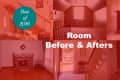 Collage of room transformations with fireplaces, staircases, and windows, labeled "Best of 2016 Room Before & Afters."