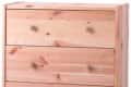 Wooden chest of four drawers with natural finish and round knobs.