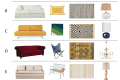 Collage of various furniture and decor items, including sofas, rugs, lamps, and tables in diverse colors and styles.