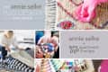 Collage of rug design elements, including colorful yarn, fabric swatches, and a person examining rugs. Annie Selke logo.