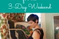Person painting on canvas in a room with floral curtains, text above reads "100 DIY Ideas for the 3-Day Weekend."