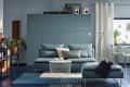 Living room in various shades of blue.