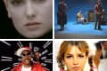 Collage of four music video scenes featuring artists performing and posing.