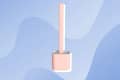Pink toilet brush with holder on a blue abstract background.