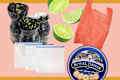 collage of plastic water bottle planters, limes, a grocery bag, plastic zip lock bags, and a danish butter cookie tin