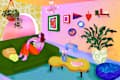 illustration of someone at home on their couch looking content
