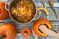 Pumpkin being carved.