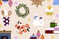 illustration of several holiday themed pieces of home decor