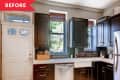 Kitchen with dark cabinets, farmhouse sink, stainless steel appliances, and a window above the sink.