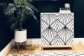 IKEA EKET cabinet with geometric accents on the doors made with washi tape