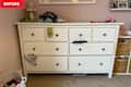 Before: White IKEA HEMNES dresser with black knobs