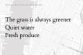 Map of New York City with text: "The grass is always greener, Quiet water, Fresh produce."