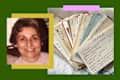 Photo of mom beside recipe cards.
