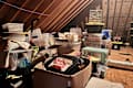 Storage bins in attic.