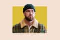 Travis Kelce on colored background