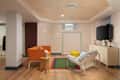 Colorful furniture in living room.