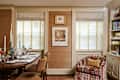 Linen drawn shades in dining room