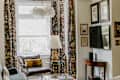 Cloud pendant in eclectic living room.