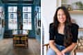 Diptych of dining room and Joanna Gaines.