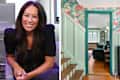 Left: Joanna Gaines; Right, bottom of stairs/entryway in home