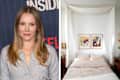 Diptych of actress Kristen Bell and bedroom.