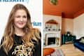 Diptych of Drew Barrymore and living room.