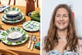 Diptych of headshot and Beautiful by Drew Barrymore's new outdoor dining collection for Walmart.