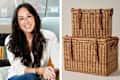 Diptych of Joanna Gaines and Magnolia storage trunks.
