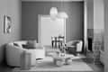 Black and white photo of living room