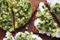 Baked by Melissa's Cucumber Toast recipe, slices of toast with cottage cheese and diced cucumbers