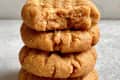 Stack of peanut butter cookies.