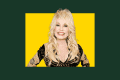 Dolly Parton on a graphic background