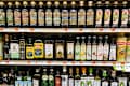 Olive oils on shelf at grocery store