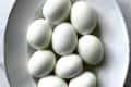 many hard boiled eggs on a gray plate