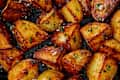 Close up of crispy skillet fried potatoes