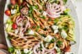 close up of grilled chicken salad