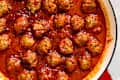 close up of meatballs in pan