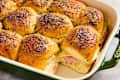 ham and cheese sliders in a baking dish