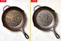 cast-iron skillet before and after rust-cleaning