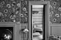 Black and white photo of living room
