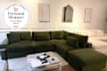 Sectional velvet sofa at 7th Avenue store with personal shopper seal
