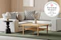 Living room with Article sofa and coffee table and personal shopper seal in upper right