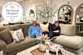 2 furniture testers on the Big Sur Square Arm Return Bumper Sectional at Pottery Barn Store. Personal shopper seal in upper left